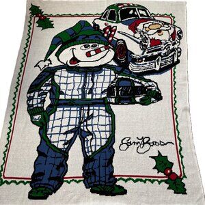 Sam Bass Racing Holiday Throw #11 Snowman Antique Car Santa 61"x51"